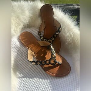 Report Black and Brown Sandals with Metal Ring Accents